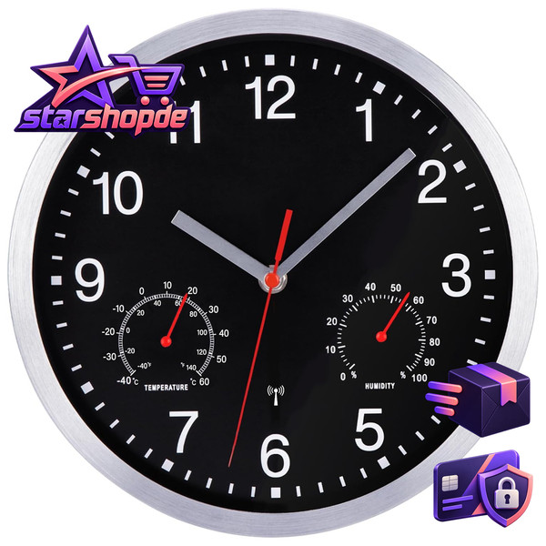 Wanduhr Funk Lautlos Mit Temperaturanzeige 25Cm FüR Wohnzimmer KüChe-image