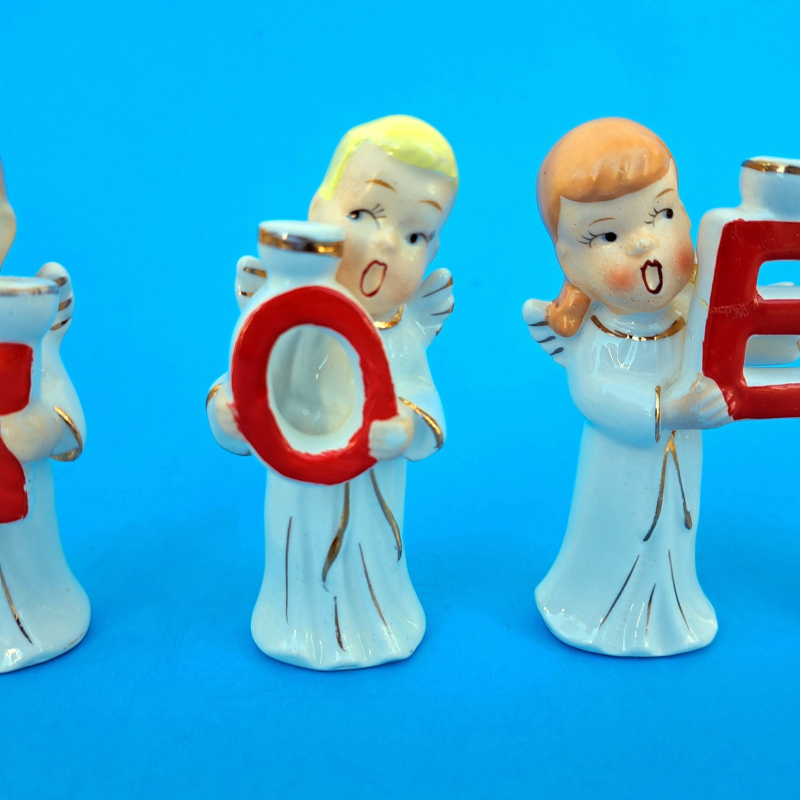 Vintage Commodore NOEL Christmas Choir Angels Porcelain Candle Holders Japan MCM