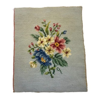 Vintage Floral Flower Bouquet Needlepoint Finished Rose Art 10'' x 12'' Cottage
