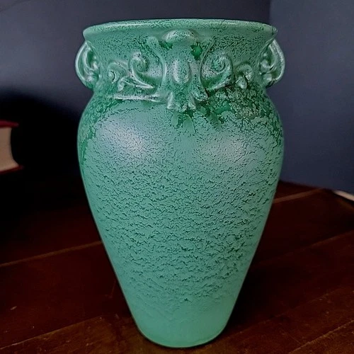 Vase Green Red Wing Rumrill 478 Vtg 2 Handle 8" Tall Art Pottery Collectible