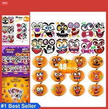 Pumpkin Decorating Kit 48 Stickers 24 Sheets 4x6 Inch Waterproof Self-Adhesive