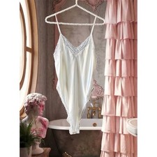 VTG Victoria  s Secret 90  s Gold Label Ivory Satin Teddy Lingerie Bodysuit Size M