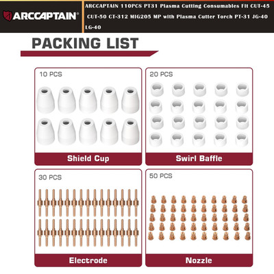 ARCCAPTAIN 110PCS PT31 Plasma Cutting Consumables Fit CUT-45 CUT-50 CT-312