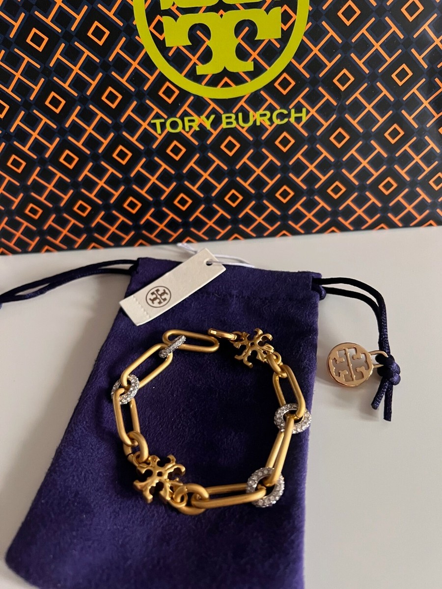 AUTH BNWT Tory Burch Roxanne Chain PavÉ Gold Bracelet | eBay