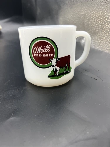 Vintage Federal Milk Glass O'Neill Fed Beef Advertising Coffee Mug