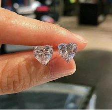2 Ct Heart Shape VVS1/D Lab Created Stud Earrings 14k White Gold 7mm Push Back