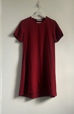 Everlane Pleated Back A-Line Dress Short Sleeve Pockets Dark Red Womens Size 2