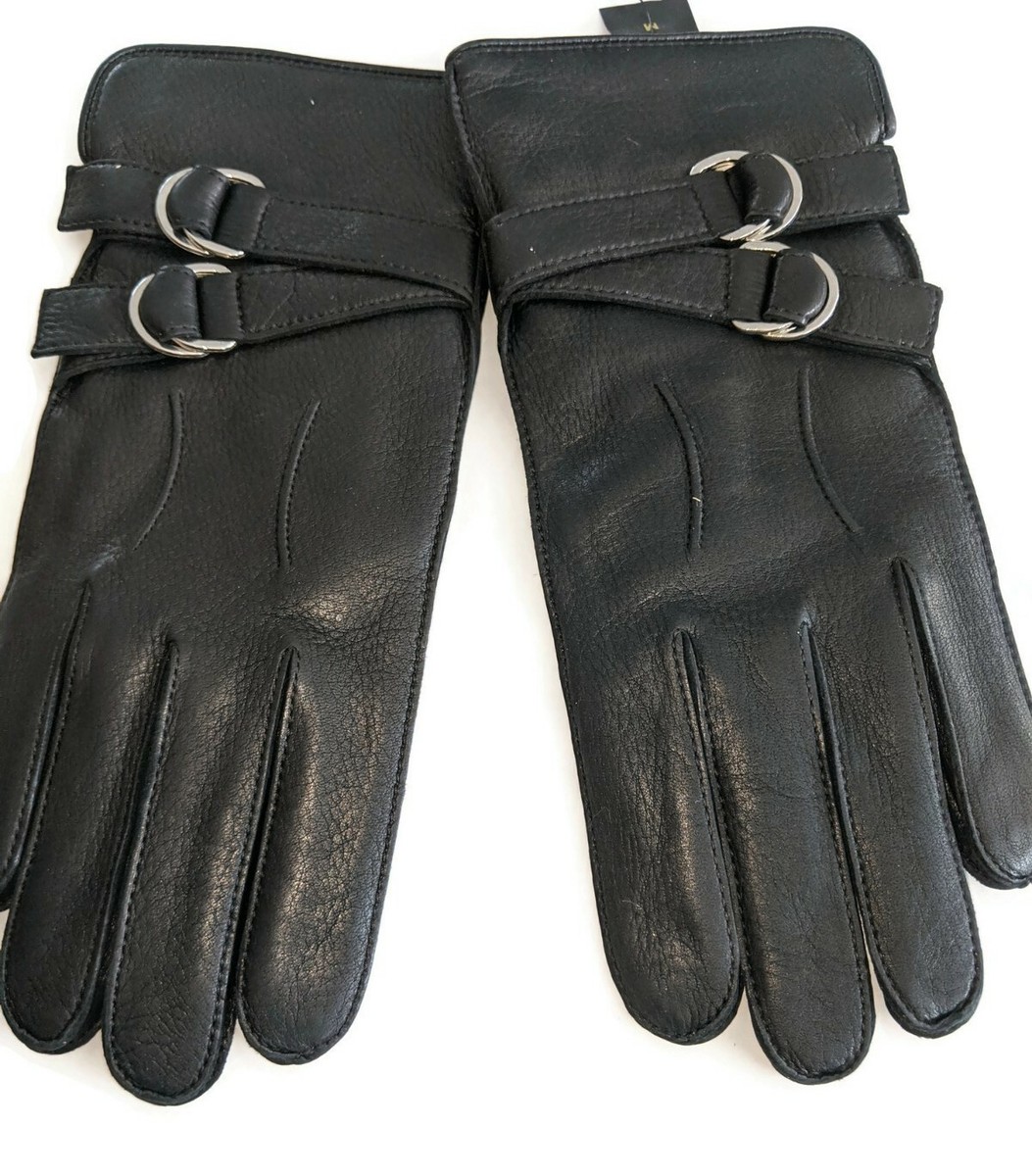 Men's Fownes Double Buckle Cuff Leather Gloves,Black, Medium/Large