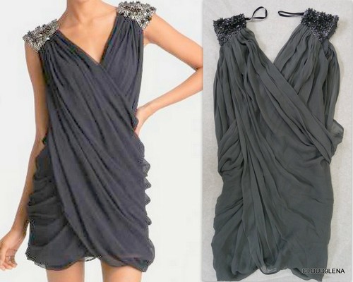 FRENCH CONNECTION GRAINGERS Sequin Shoulders Draped Silk Dress Sz 0 $298 - 第 1/9 張圖片