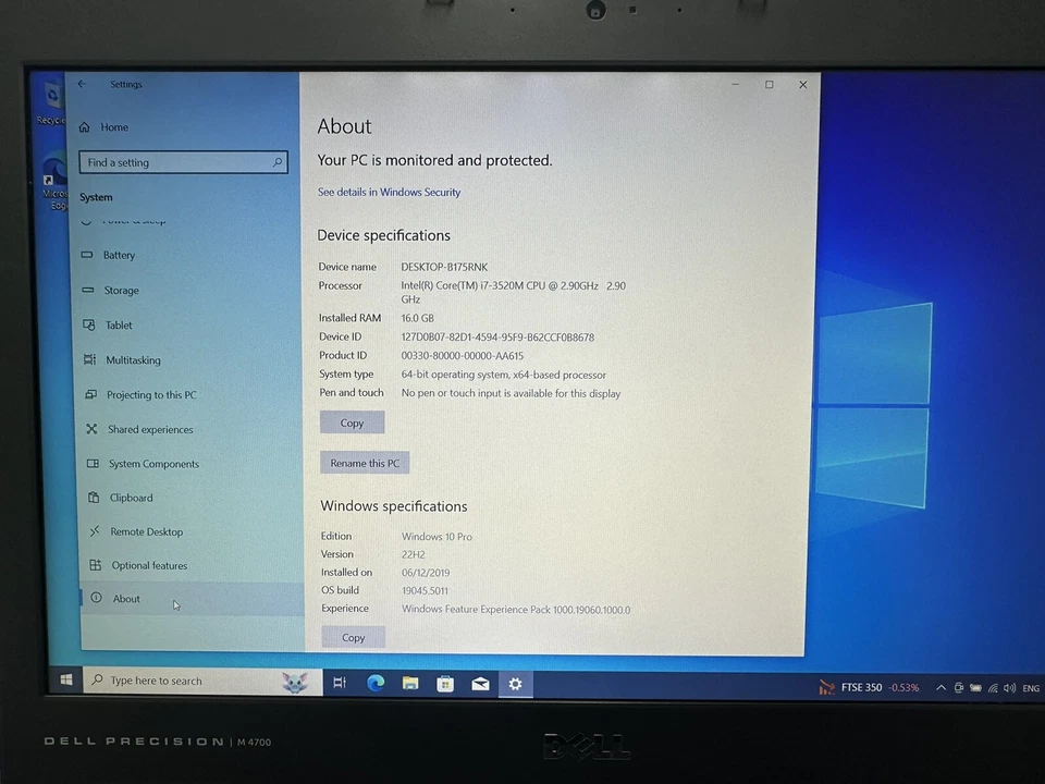 Dell Laptop Precision M4700 15.6" Radeon HD 7700M i7-3520M 256 SSD 16GB RAM READ - Image 4 of 4