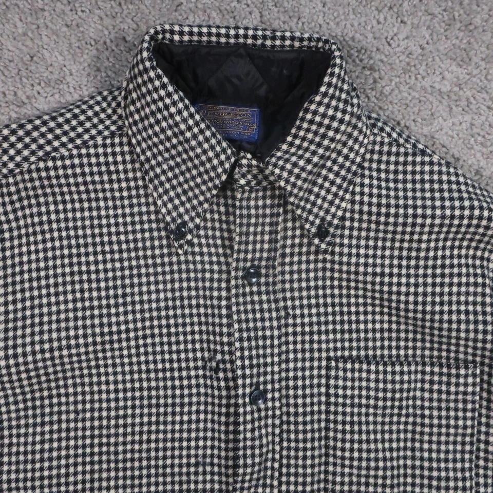 VTG Pendleton Virgin Wool Shirt Mens M Black White Button Down USA Distressed - Image 4 of 4