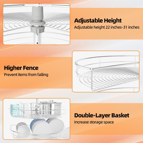 270° Rotating Basket Kitchen Corner Cabinet, Adjustable Height - Picture 3 of 17