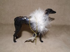 FANCY BLACK GREYHOUND WHIPPET PLASTIC 3.5  X 4.5  ORNAMENT HOLIDAY TIME CB7130 