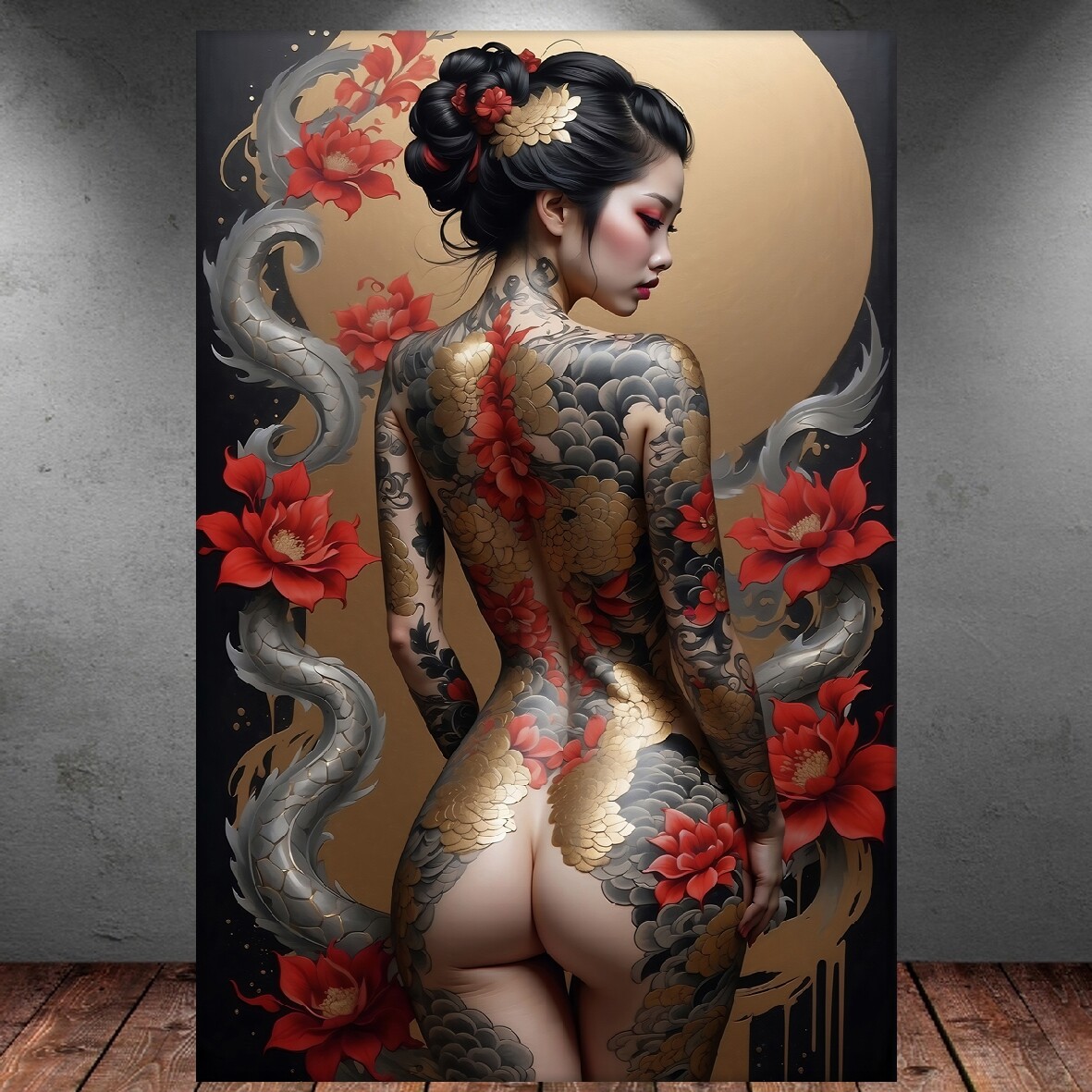 LEINWAND BILD ER XXL ABSTRAKT GEISHA JAPAN EROTIK TATTOO BUNT WAND POSTER P193