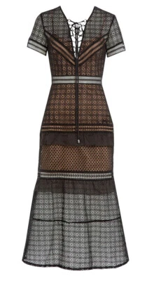 Self-Portrait - Lace up Black Maxi Dress SIZE L NEW Bridesmaid Wedding RRP 560$ - Bild 1 von 4