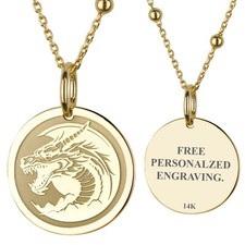 14K Gold Dragon Necklace, Year of The Dragon Charm, Chinese Dragon Zodiac Gift