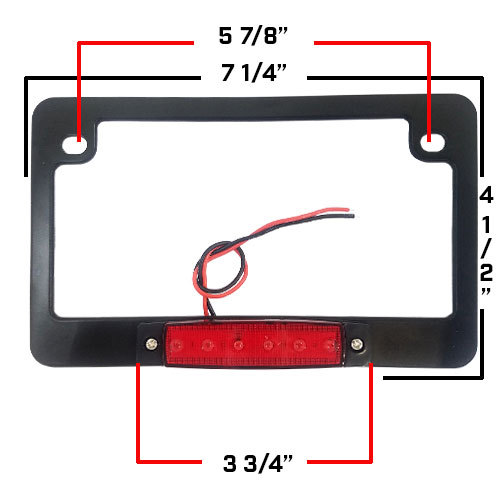 Universal Black Metal Motorcycle License Plate Frame With 6 Red LED