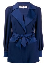 Diane Von Furstenberg Blue Belted Two-tone Crepe Stassie Jacket Xxl Uk 16-18 Bn
