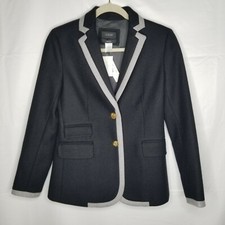 NWT J. Crew Navy Blue Gray Trimmed Wool Hacking Blazer Size 2 Gold Buttons New