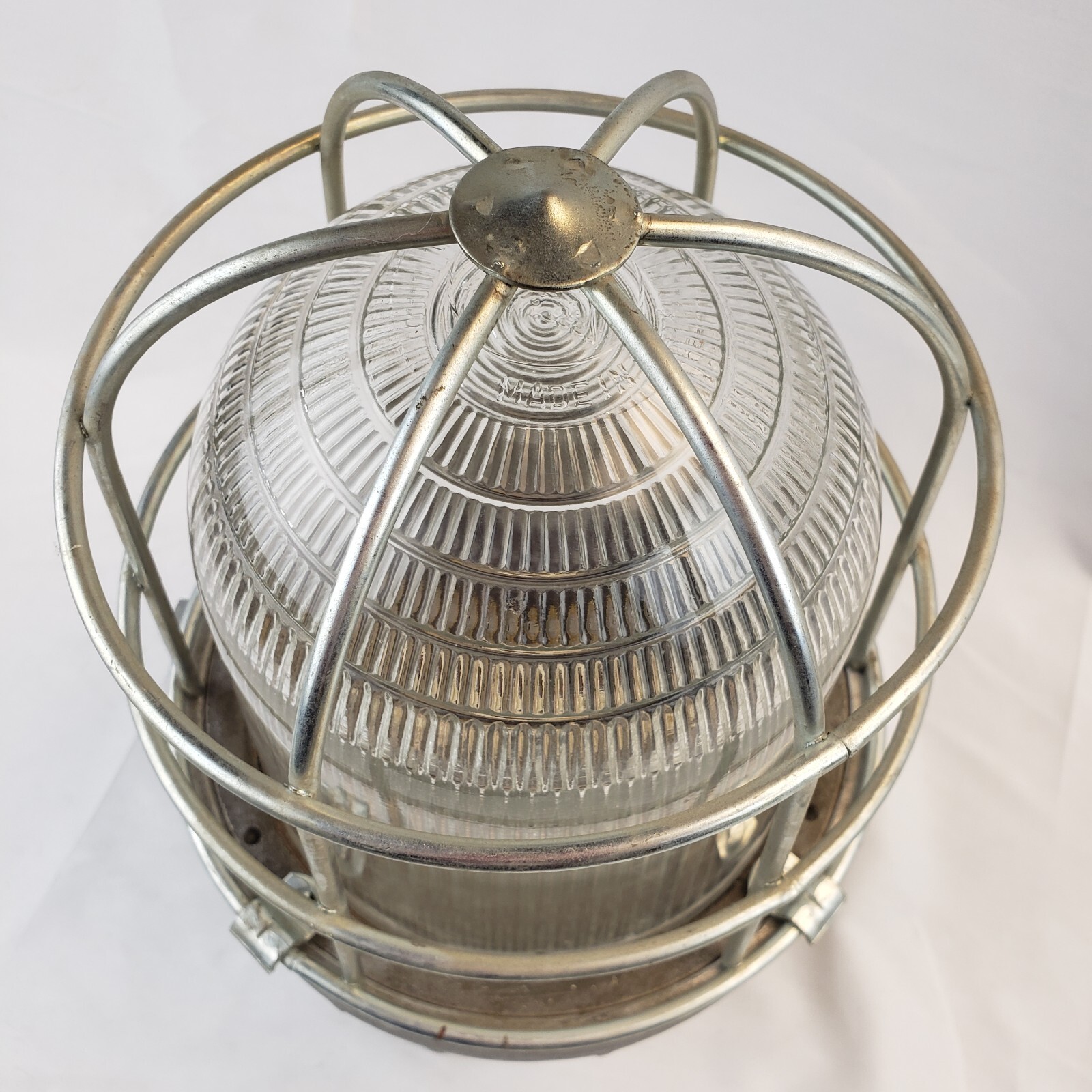Vintage Industrial Russell & Stoll Explosion Proof Caged Light Fixture Maritime