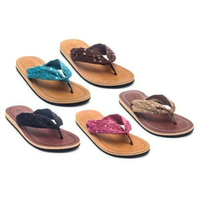 Lestarie Damen Sandale Zehentrenner Leder Flip Flop Zehensteg Sandalen Gr.36-43