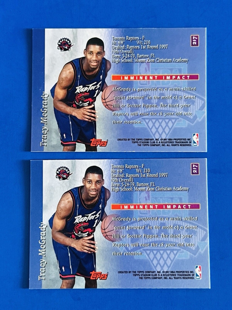 2) 1997-98 Stadium Club Tracy McGrady Raptors NBA Draft Rookie