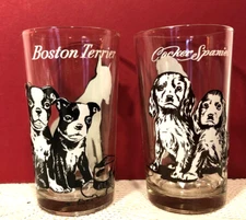 2 Boscul  Peanut Butter Glasses Tumblers DOGS - BOSTON TERRIER - COCKER SPANIEL