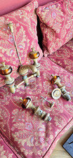 Set Of Vintage Cast Brass & Amber Glass Bath Mixer And Sink Taps French Chateau