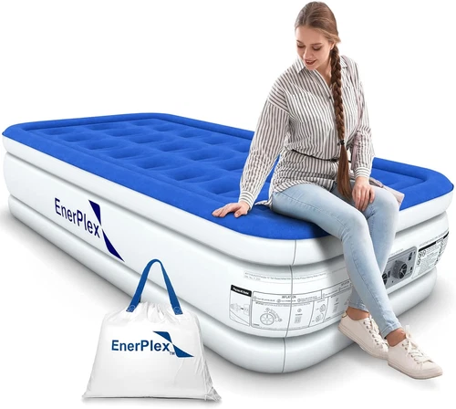 Enerplex Twin Air Mattress with Built-In Pump - 16 Inch Double Height Inflatable