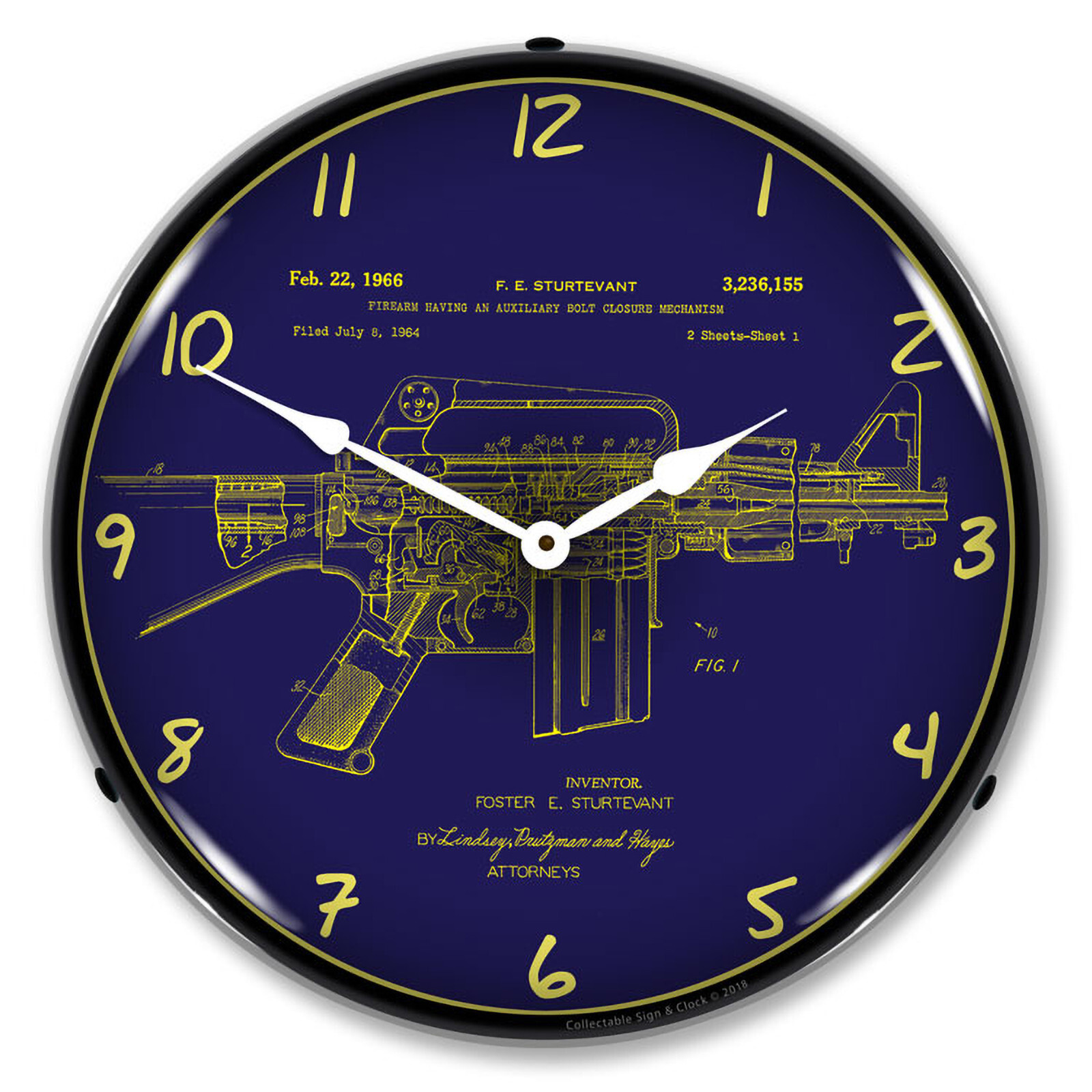 AR-15 Patent, Lighted Backlit LED Clock Free Shipping