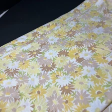 Vintage Wamsutta Queen Flat Sheet Muslin Yellow Brn Daisies Excellent Condition