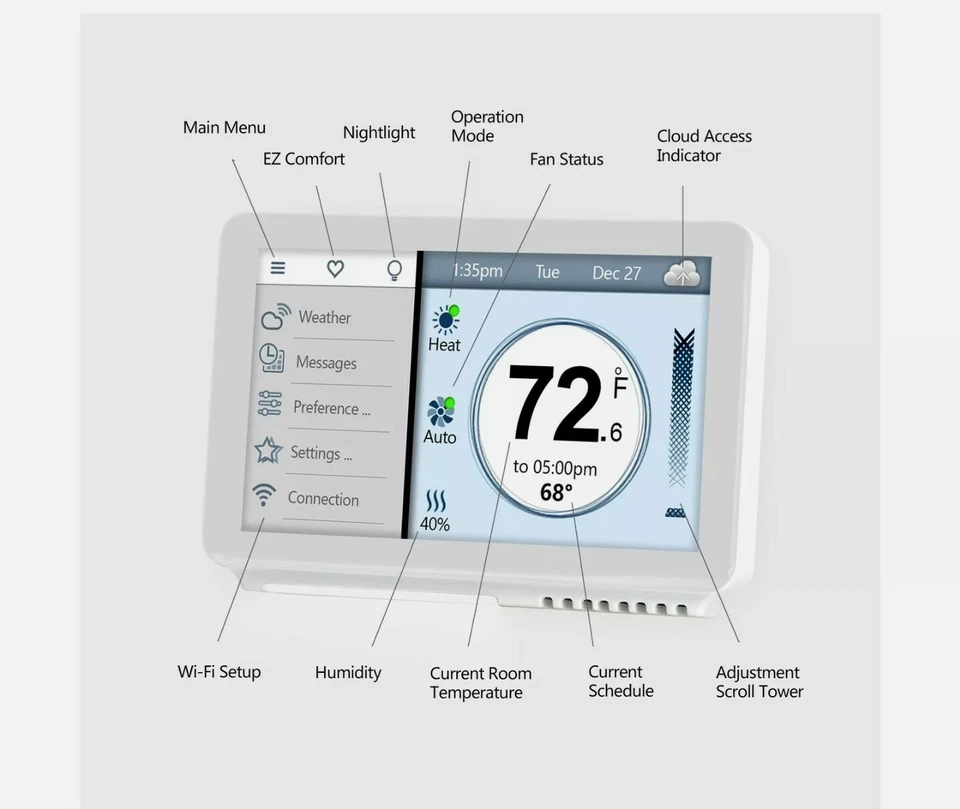 Adjustable Programmable Smart Thermostat Touchscreen Wifi Remote Voice Control - Image 2 of 3