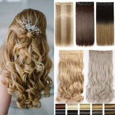 Real Long Curly Clip In One Piece 100 As Human Hair Extension Thick Wavy Remy X
