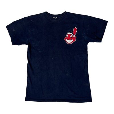 Vintage Cleveland Indians T-Shirt Size Large Distressed Stain 90s