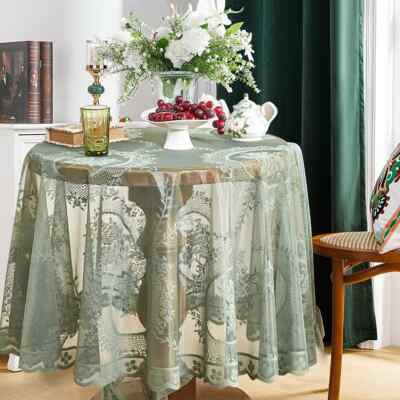 Green Lace Round Elegant Tablecloth Birthday Party Decor Adult Lace Tablecloth
