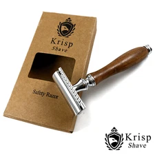 LONG WOOD HANDLE DOUBLE EDGE SAFETY RAZOR FOR MEN'S WET SHAVE + 10 SHAVE BLADES