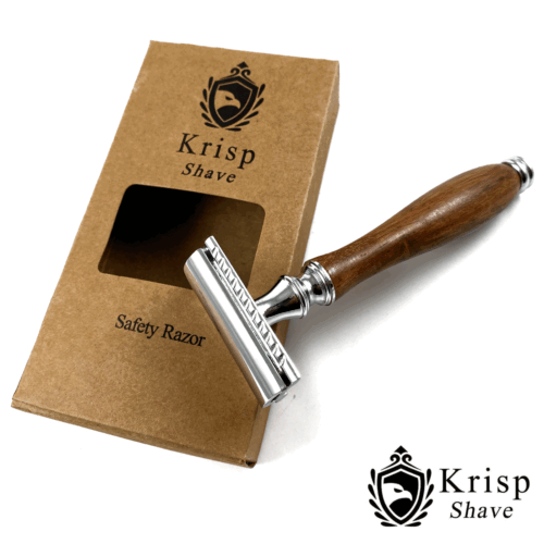 LONG WOODEN HANDLE DOUBLE EDGE SAFETY RAZOR FOR MEN BEARD WET SHAVE + 10 BLADES - Picture 2 of 6