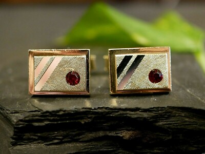 Original Vintage Eloxal Manschettenknöpfe Cufflinks Gold Silber Herren Rot 