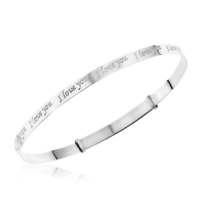 I LOVE YOU Anniversary Bangle Bracelets Silver adjustable adult
