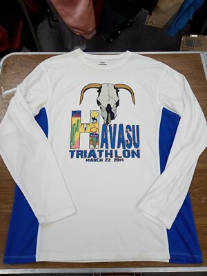 Havasu Triathlon Shirt 2014 M/L 42x28 Polyester Blu Wht Running Cycling 