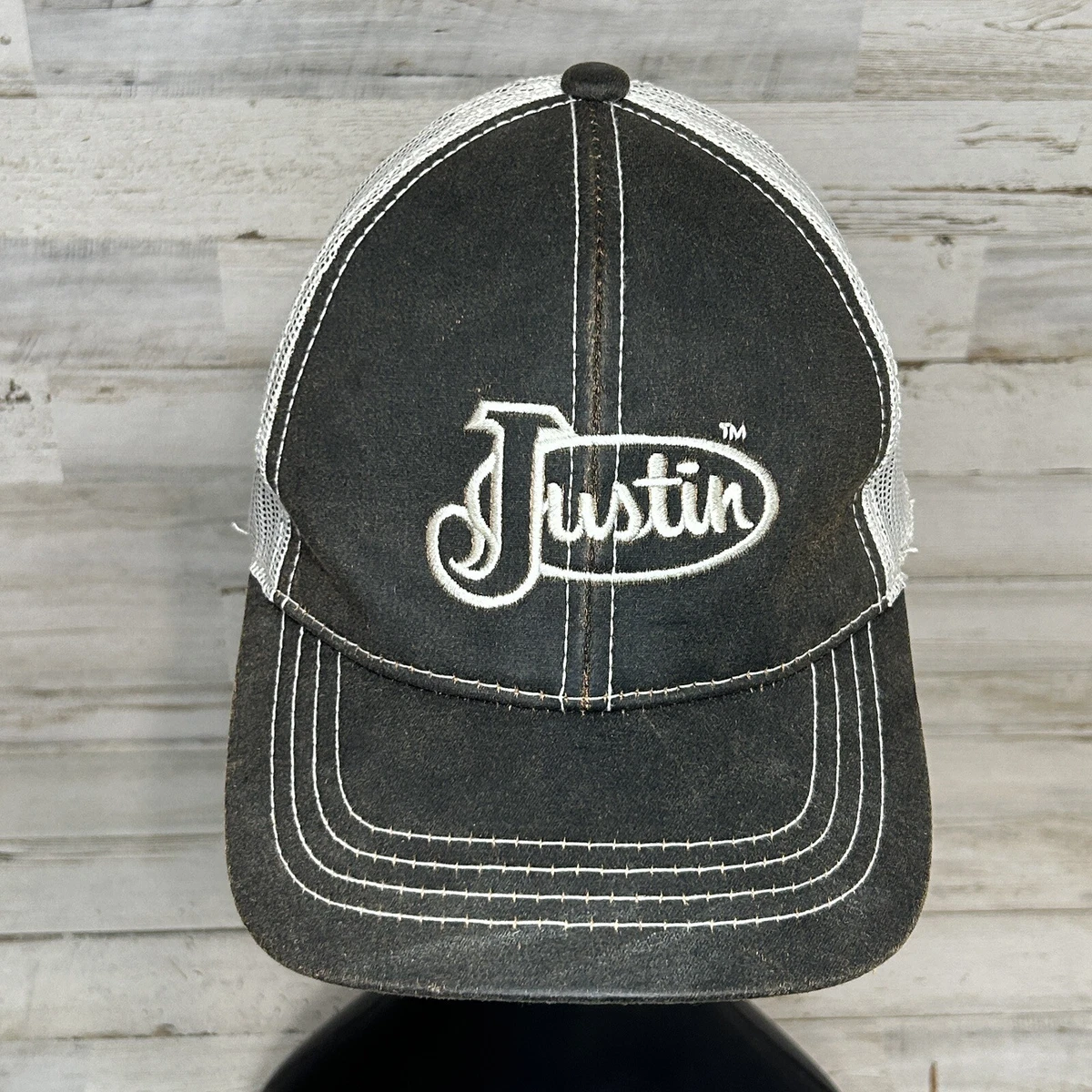 Justin Boots Mesh Adjustable Trucker Hat Cap Faux Leather Cowboy