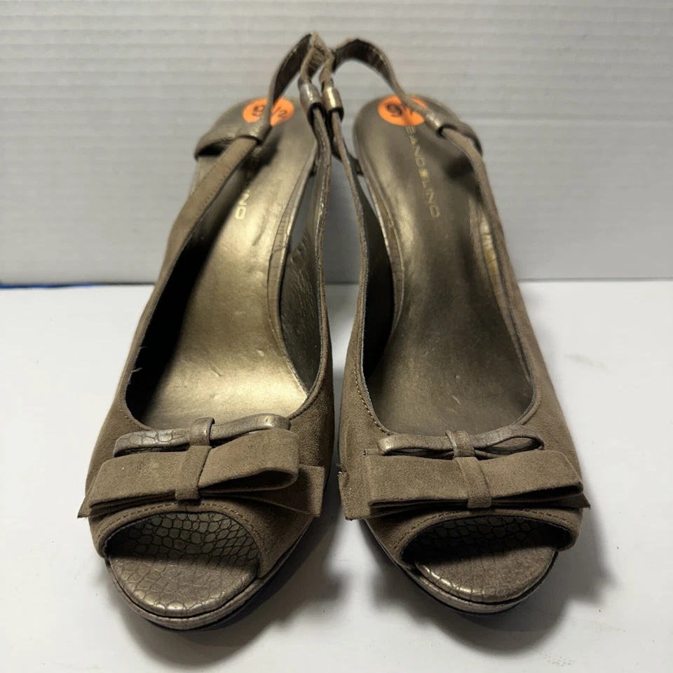 Sandalias de tacón alto Bandolino de cuero tostado punta abierta para mujer talla 10 GB-3 Foto 2 de 4