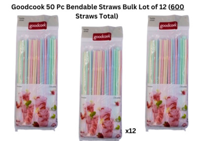 Good Cook Flexible Drinking Straws 50 Count Bulk Lot of 12 Packs (600 Total) LOT
