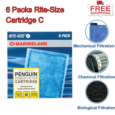 6-Pack Rite-Size Cartridge C, Replacement Filter for Marineland Penguin Filters