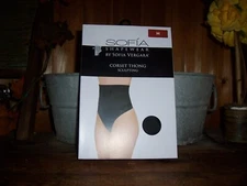 SOFIA VERGAEA WOMENS BLACK CORSET THONG SHAPING UNDERWEAR SIZE MEDIUM SCULPTING
