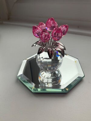 Swarovski Kristall rosa Tulpen Rhodium Blätter in Kristallvase - 626874 - ohne Box