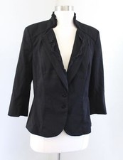 White House Black Market Black Ruffle Stand Collar Pleat Peplum Blazer Jacket 8