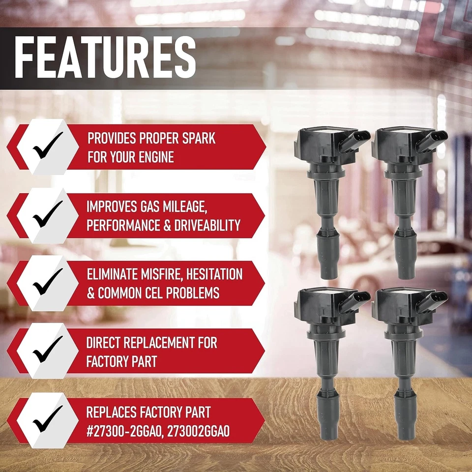 Ignition Coil Pack Set of 4 - Compatible with Hyundai, Kia, Genesis 2.0L, 2.4L, - Image 2 of 4