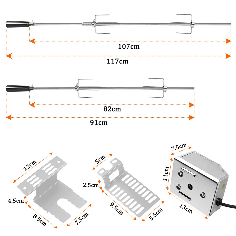 Universal BBQ Grillspieß Set 117 cm Rotisserie Drehspieß Edelstahl mit Motor Set - Bild 2 von 4