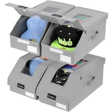 Hat Organizer for Baseball Caps, 4 Pack Hat Storage Box, Holds up to 56 Grey